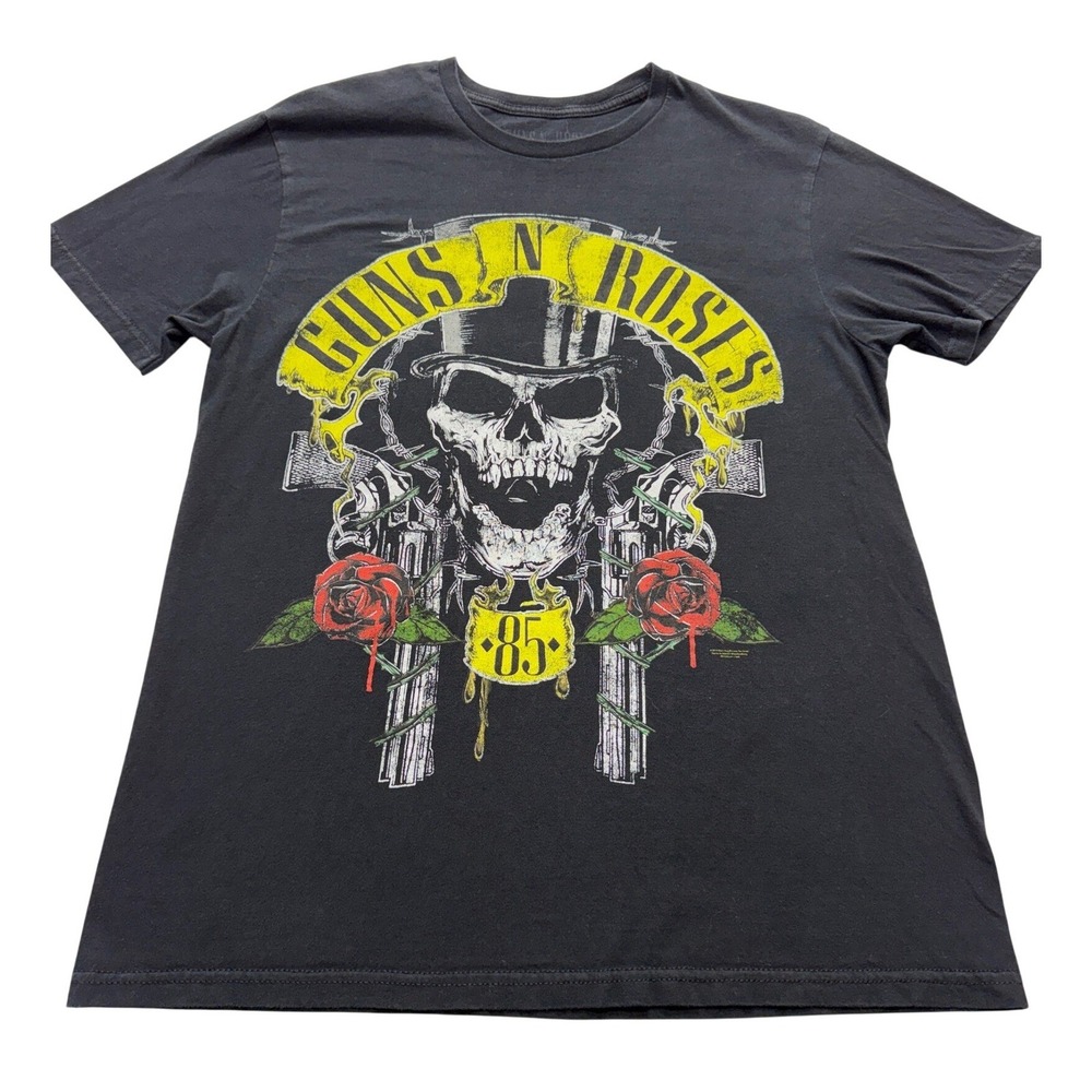 Guns‎ N Roses T-Shirt Mens L Black 85 Skull Pistols Roses Graphic Rock Band Tee